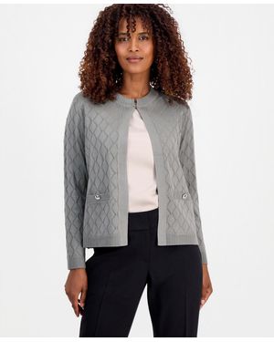 Kasper Kiss-front Diamond Stitch Cardigan - Gray