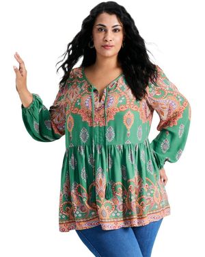 Avenue Plus Size Kiani Boho Print Tunic - Green