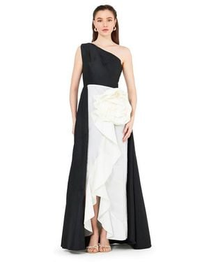 Amiri One Shoulder Dress With Cascading Ruffle Flower Detail - Black