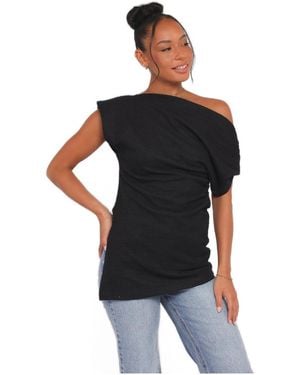Petal & Pup Selma Sleeveless One-shoulder Knit Top - Black