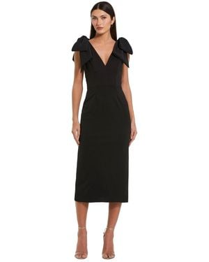 Mac Duggal Petite Statement Bow Shoulder Crepe Midi Dress - Black