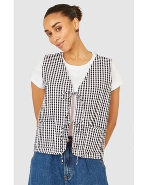 Yumi' Gingham Reversible Cotton Tie Waistcoat - White