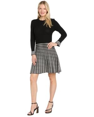 R & M Richards Long-sleeve Houndstooth Sweater Dress - Black