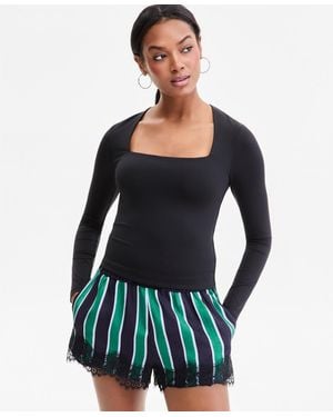 BarIII Square-neck Long-sleeve Top - Blue