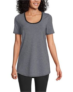 Lands' End Tall Short Sleeve Power Performance Scoop Neck Curved Hem Tunic Tee - Blue