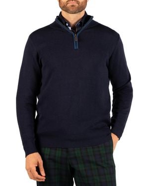 Tailorbyrd Fine-knit Mock-neck Quarter-zip Sweater - Blue