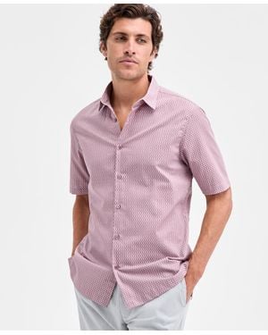 Alfani Perto Short Sleeve Geo Print Button-front Shirt - Purple