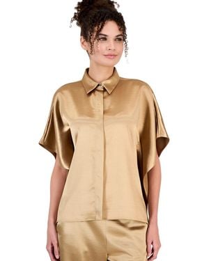 Anne Klein Collared Dolman-sleeve Satin Blouse - Natural
