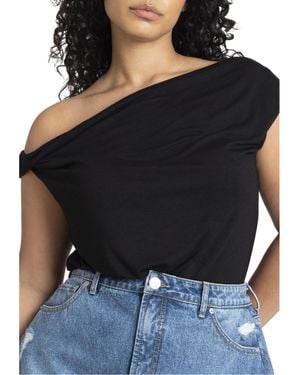 Eloquii Plus Size Asym Twist Sleeve Top - Black