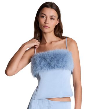 Kenneth Cole Faux Fur-panel Square-neck Satin Bustier - Blue