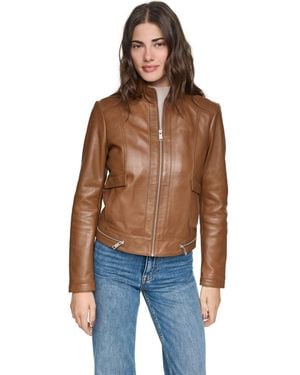 Andrew Marc Rowan Leather Short-racer Jacket - Blue