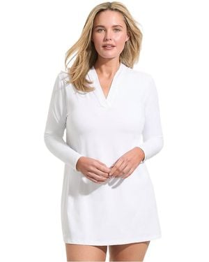 Lands' End Plus Size Sunshade Upf 50 Hooded Mini Swim Swim Cover-up Dress - White