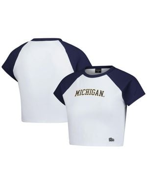 Hype and Vice Michigan Wolverines Homerun Cropped Raglan T-shirt - Blue