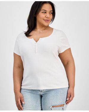 Hippie Rose Trendy Plus Size Henley Top - White