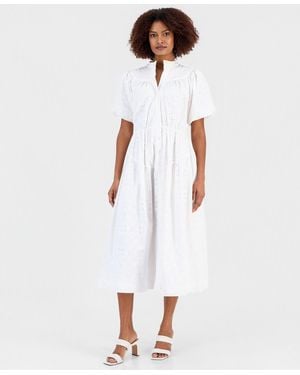 Tahari Cotton Button-front Tiered Dress - White