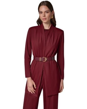 Donna Karan Knit Belted Collarless Blazer - Red