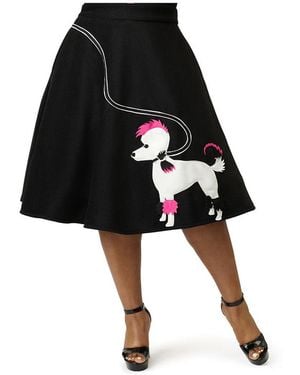 Unique Vintage Plus Size High Waist Soda Shop Swing Skirt - Black