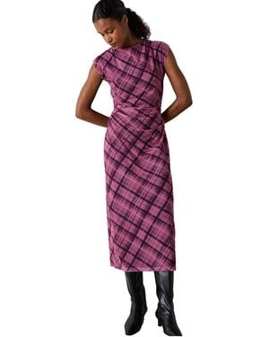 Whistles Twist Check Mesh Midi Dress - Purple