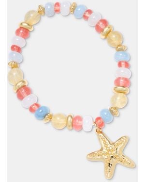On 34th Starfish Charm Beaded Stretch Bracelet - White
