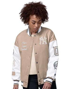 Starter Sand New York Yankees Free Ball Varsity Jacket - Natural
