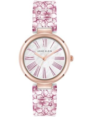 Anne Klein Quartz Pink Flower Pattern Ceramic Bracelet Watch