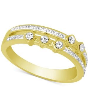Essentials And Now This Silver Plated Crystal Double Band Ring - Metallic