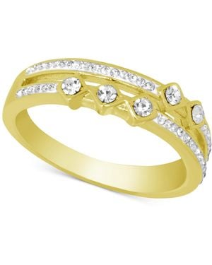 Essentials And Now This Silver Plated Crystal Double Band Ring - Metallic