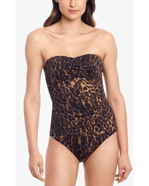 Ralph Lauren Ocelot-print Strapless Underwire Tummy Control One-piece Swimsuit - Black