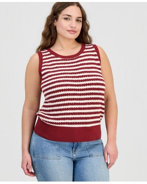 And Now This Plus Open-stitch Striped Sweater - Red