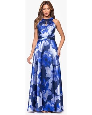 Xscape Long Printed Halter Neck Ball Gown - Blue