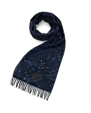 Fable England Zodiac Long Fringed Scarf - Blue
