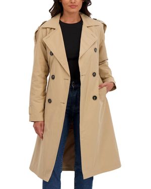 Sebby Collection Belted Double Breasted Long Trench Coat - Natural