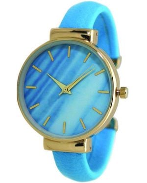 Olivia Pratt Leather Bangle Fashion Watch With Gradient Face - Blue