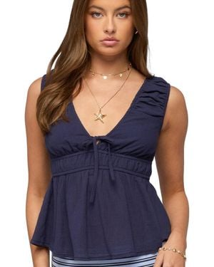 Edikted Bertha V Neck Babydoll Top - Blue