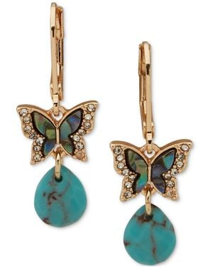 Lonna & Lilly Gold-tone Mixed Stone Butterfly Drop Earrings - White