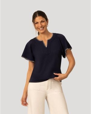 Cable & Gauge Pick Stitch Split Neck Top - Blue