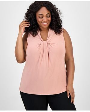 Kasper Plus Size Twist-front Shell Top - Pink