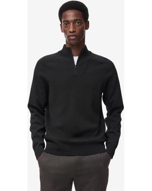 Mango Breathable Zip-neck Sweater - Black