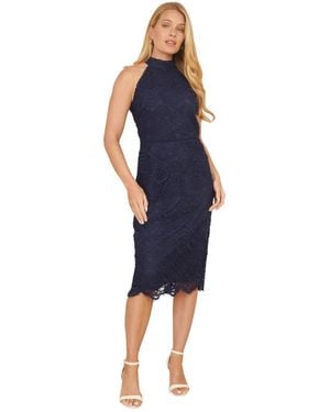 Yumi' Lace Halter Neck Dress - Blue