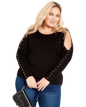 Avenue Plus Size Cold Shoulder Full Length Sleeves Sweater - Black