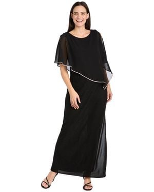 R & M Richards Petite Scoop Neck Rhinestone Poncho Gown - Black