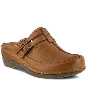 Spring Step Happy Multi-strap Leather Slip-on Clogs - Brown