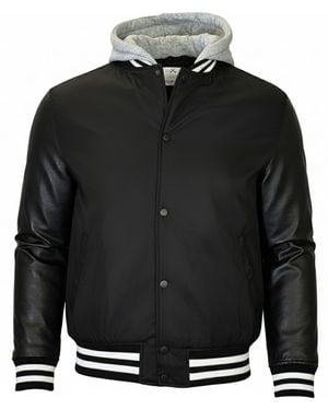 Q Active Ribbed Collar Hooded Varsity Jacket - Black