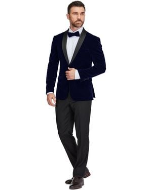 Gino Vitale Slim-fit Velvet Shawl Lapel Tuxedo Set - Blue