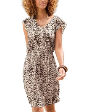 Lascana Short Sleeve Print Dress - Brown