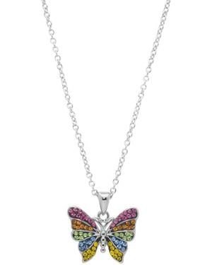 Macy's Tone Crystal Butterfly Pendant Necklace - White