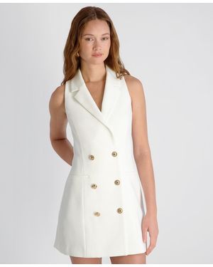 French Connection Whisper Double-breasted Collared V-neck Mini Dress - White