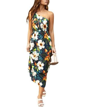CUPSHE Asymmetrical One-shoulder Woven Midi Dress - Blue