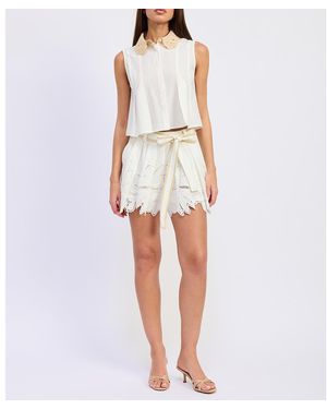 En Saison Anna Embroidered High-rise Shorts - Blue