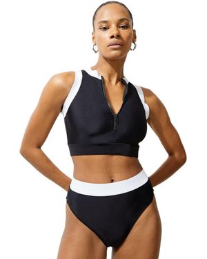 Karen Millen High Waist High Cut Bikini Bottoms - Blue